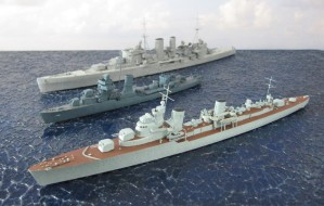 Flottillenführer Taschkent, Zerstörer USS Ellet und Schwerer Kreuzer HMS Exeter (1/700)