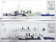 Bild 13: Auf einer Kopie des offiziellen Tarn-Diagramms habe ich die wichtigsten Flächen koloriert. An den Schornsteinen und am vorderen Aufbau zeigte Ward einige Abweichungen